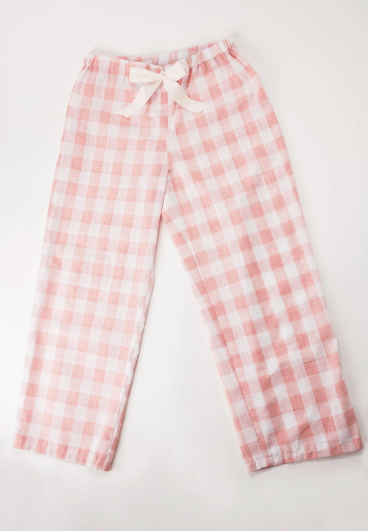 Pink Gingham Cotton Lounge Pants