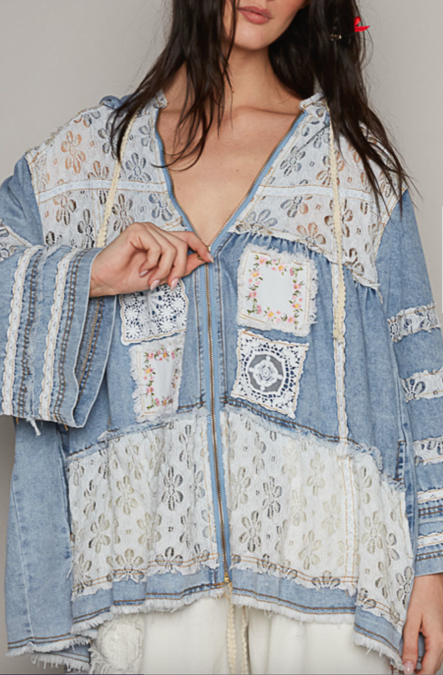 Lace & Denim Hooded Jacket