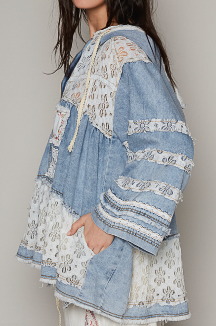 Lace & Denim Hooded Jacket