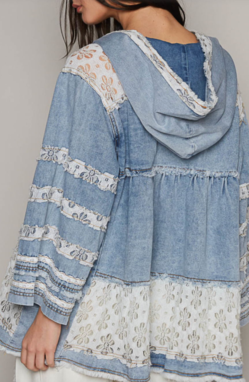 Lace & Denim Hooded Jacket