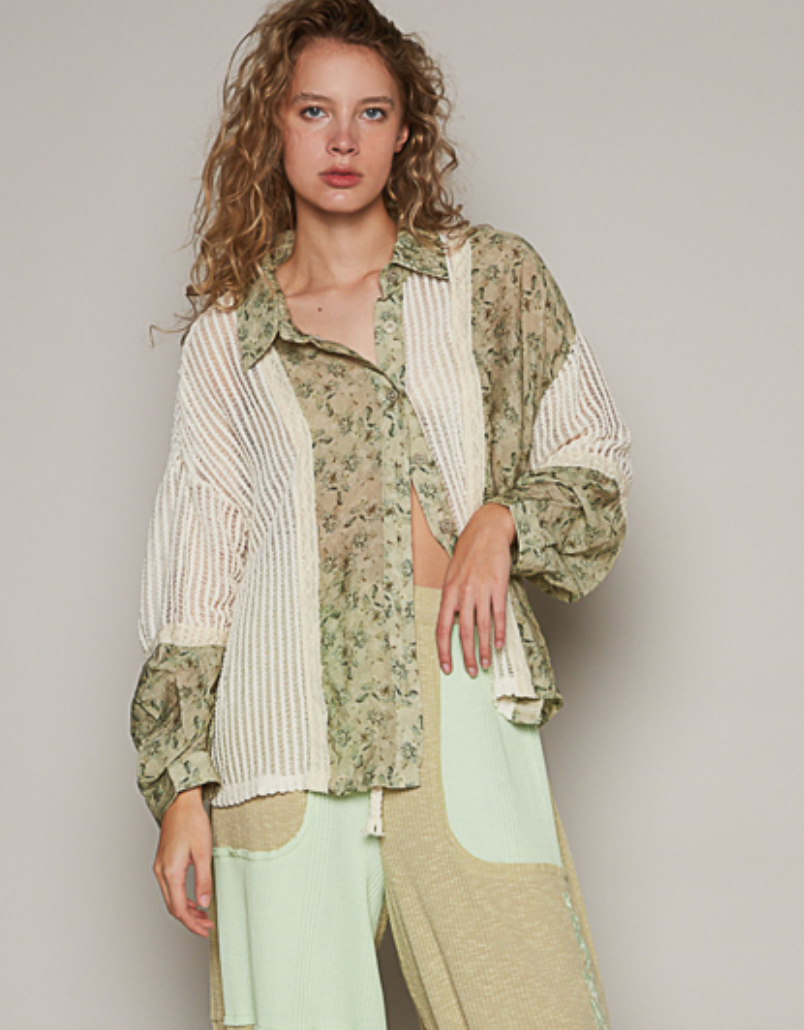 Del Mar Button Down Top - Sage