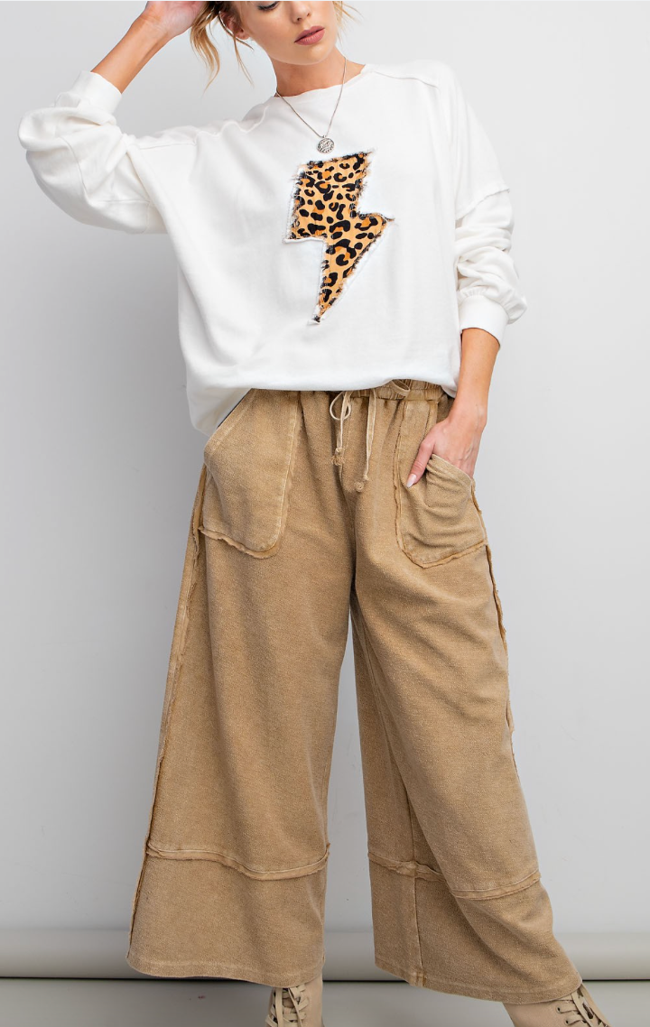 Beachcomber Terry Knit Palazzo Pants - Toffee