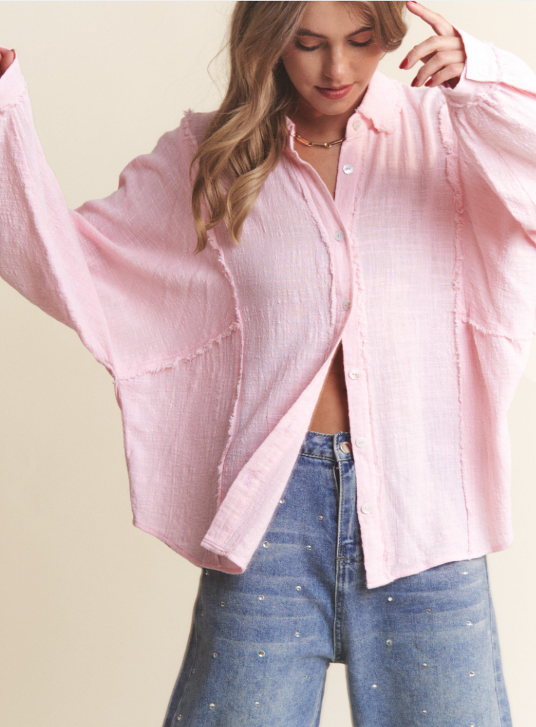 Wave-Washed Pink Button Down Shirt