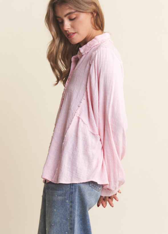 Wave-Washed Pink Button Down Shirt