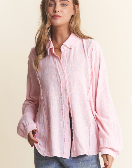 Wave-Washed Pink Button Down Shirt