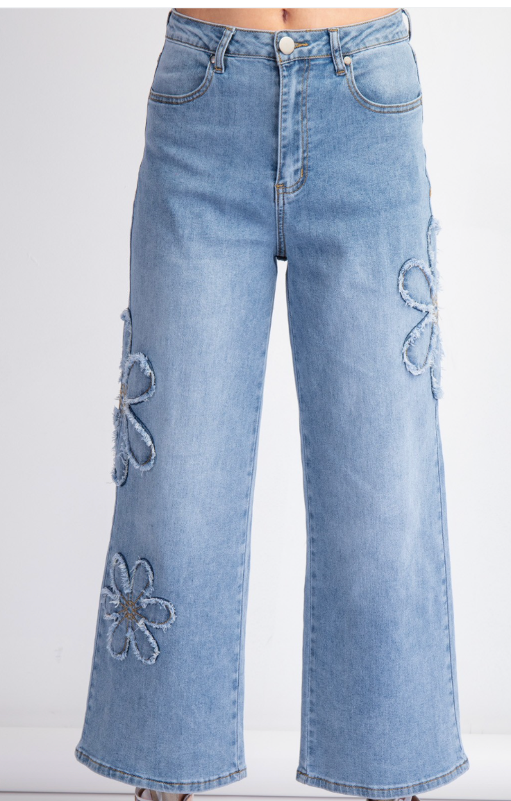 Flower Power Washed Denim Pants