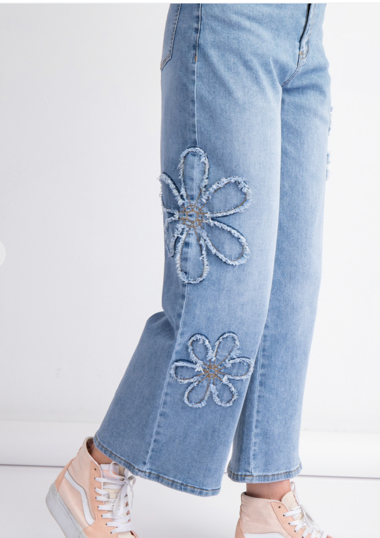 Flower Power Washed Denim Pants