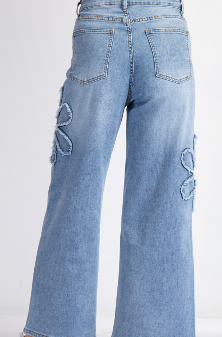 Flower Power Washed Denim Pants