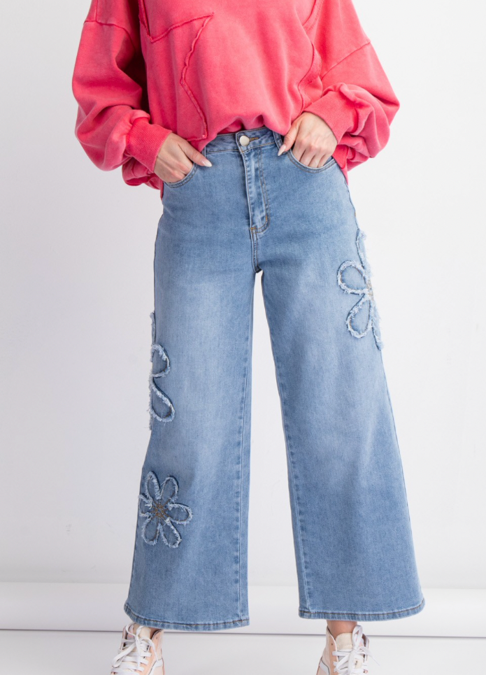 Flower Power Washed Denim Pants