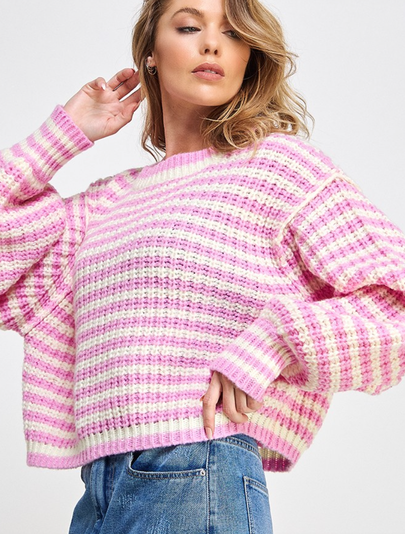 Pink Stripe Chunky Knit Sweater