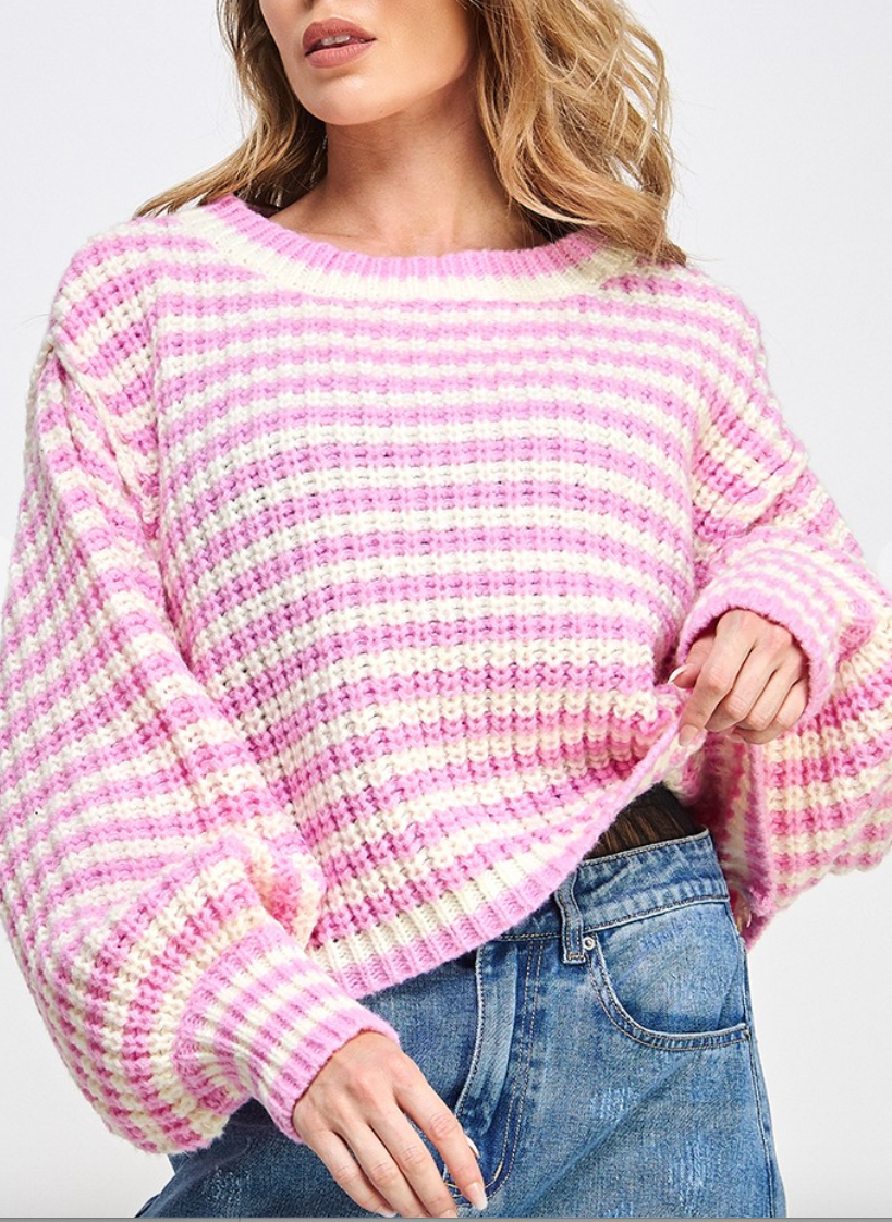 Pink Stripe Chunky Knit Sweater