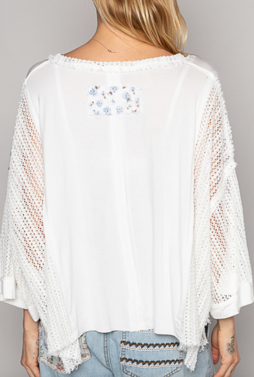 Riviera Lace & Floral T-shirt - White & Blue