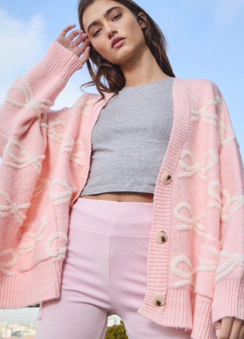 Pink Bow Oversized Cardigan Sweater