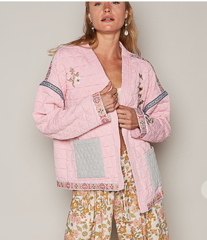 Quilted Knit Jacket - Soft Rose