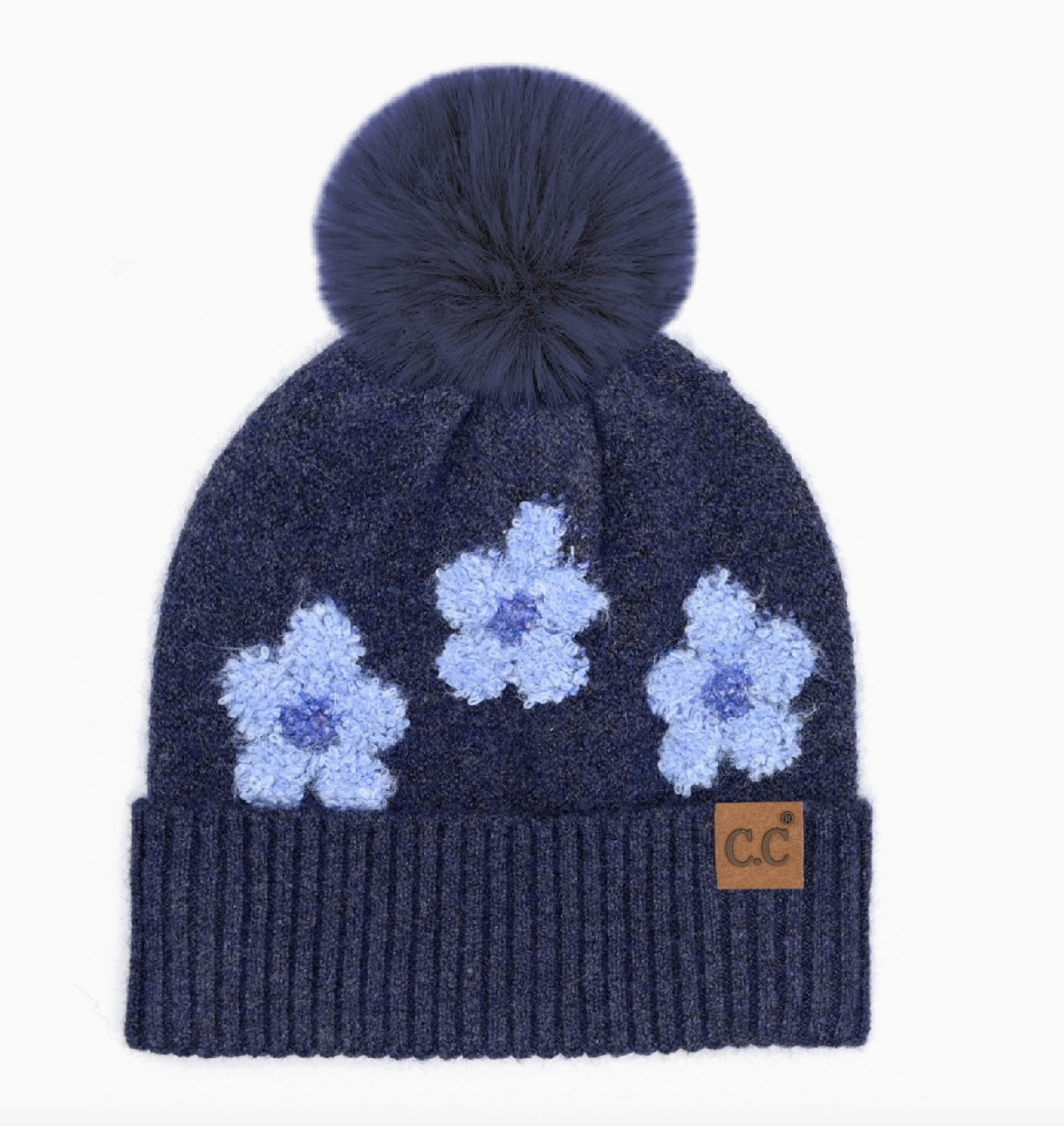 Flower Beanie - Heather Blue