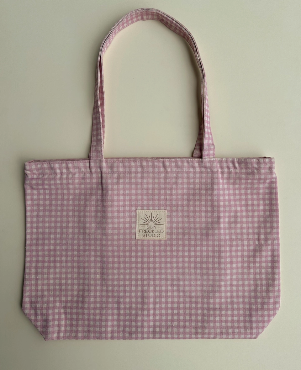 Strawberry Gingham Canvas Tote Bag