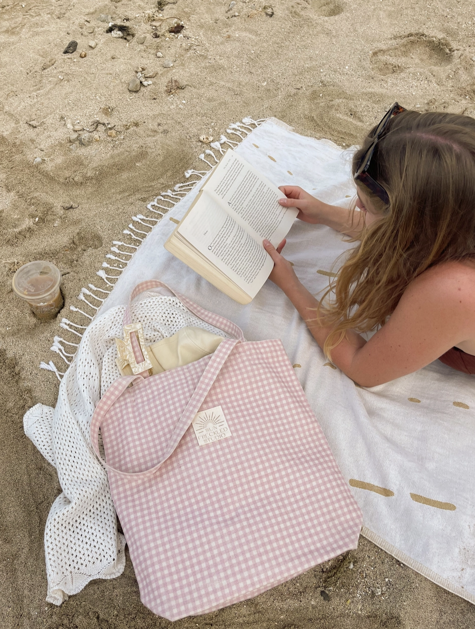 Strawberry Gingham Canvas Tote Bag