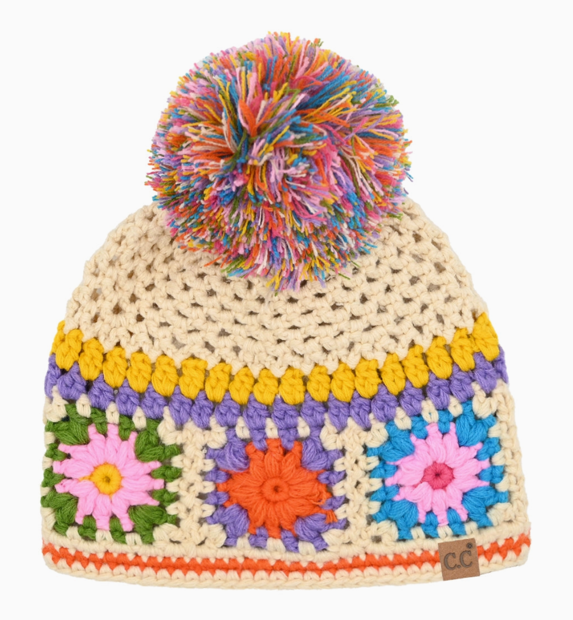 Granny Square Beanie w/ Pom Pom