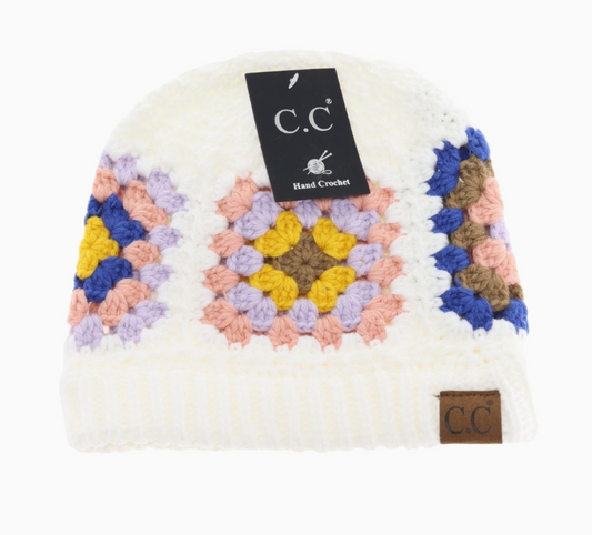 Granny Square Beanie - White