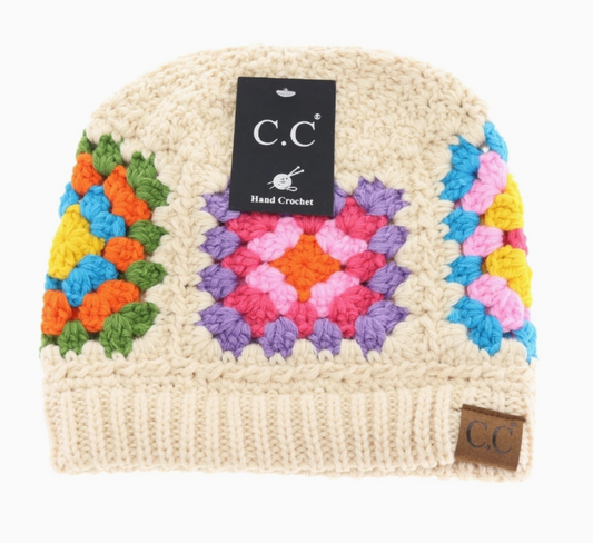 Granny Square Beanie - Beige