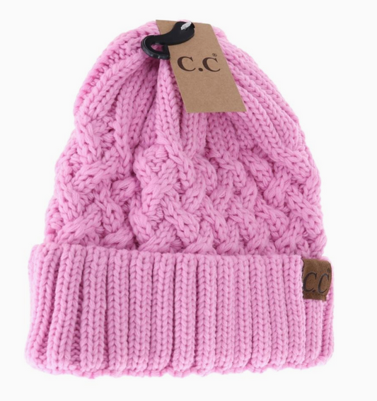 Lattice Knit Beanie - Barbie Pink