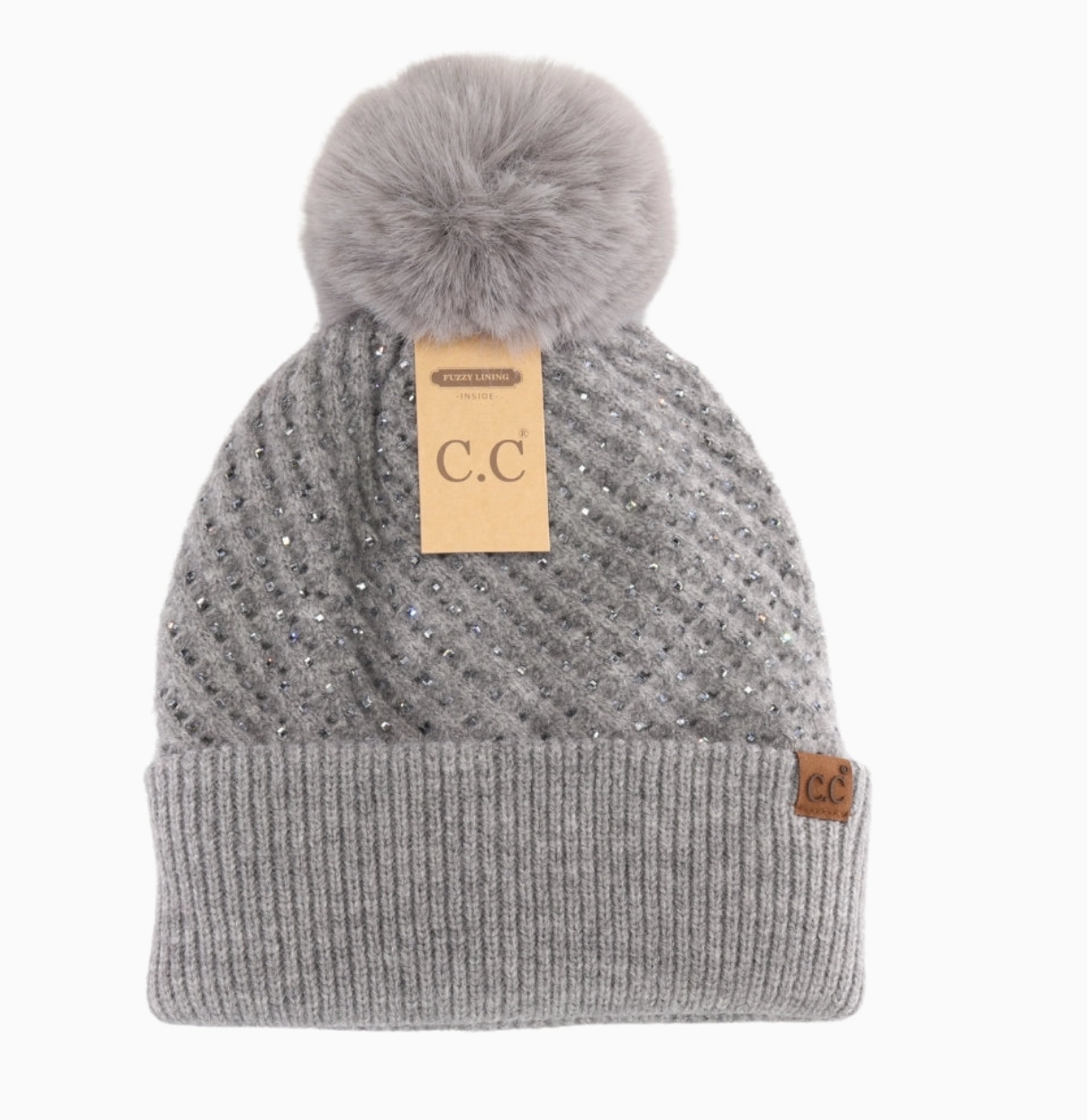 Rhinestone Beanie - Grey