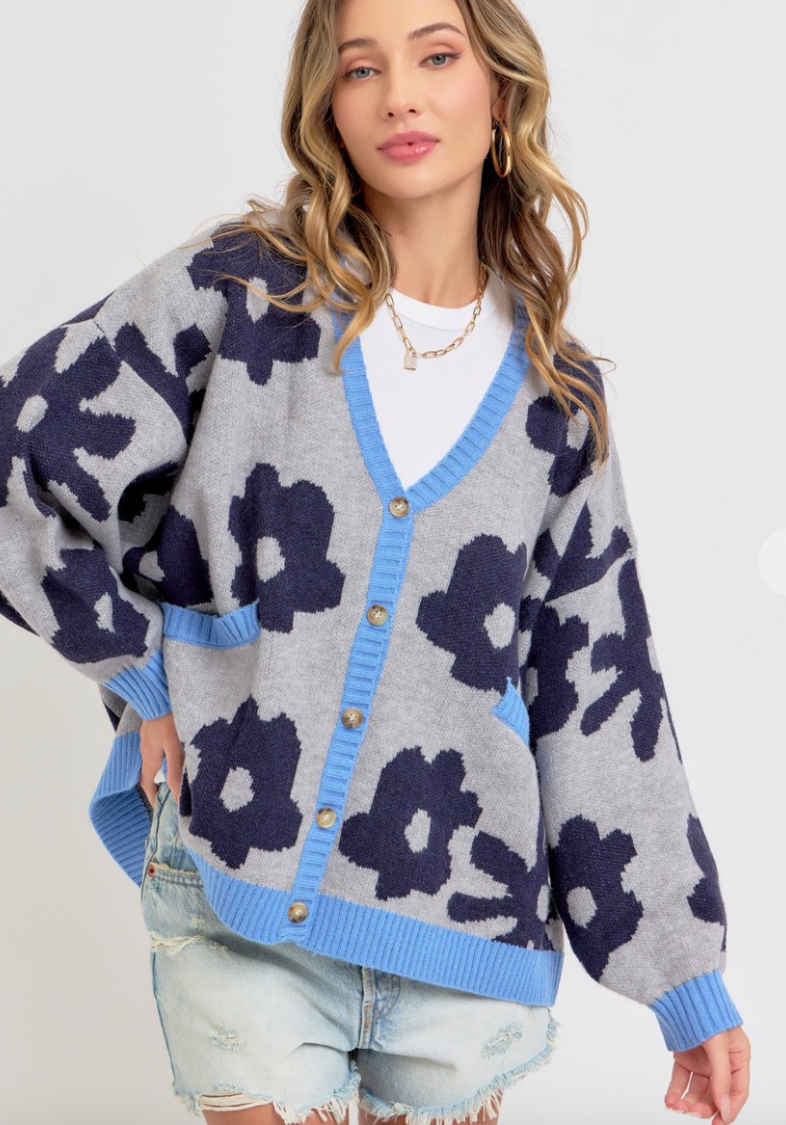 Blue Blooms Oversized Cardigan