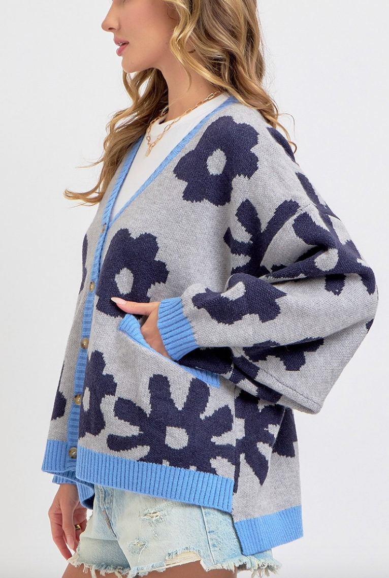 Blue Blooms Oversized Cardigan