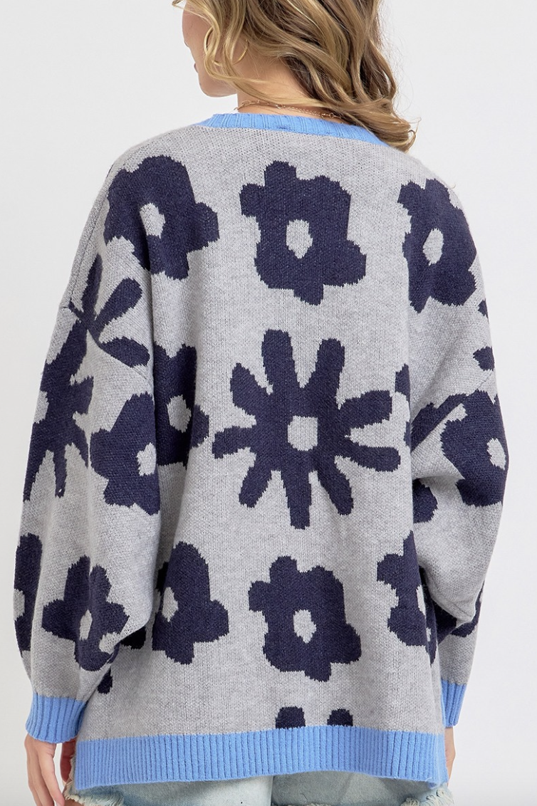 Blue Blooms Oversized Cardigan