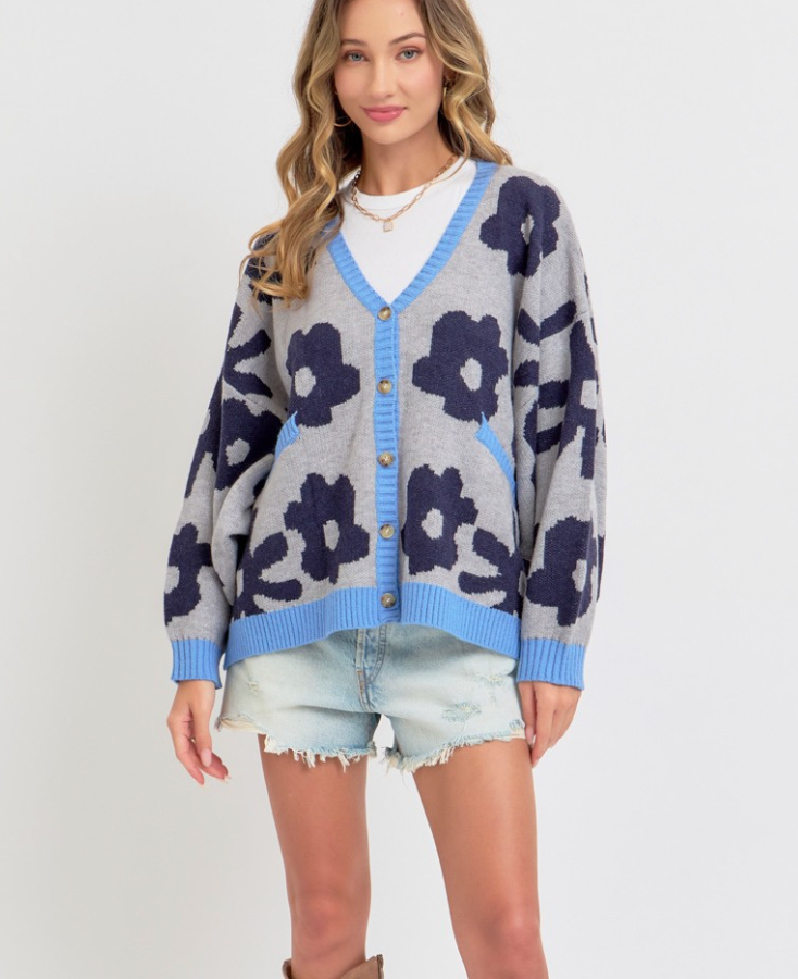 Blue Blooms Oversized Cardigan