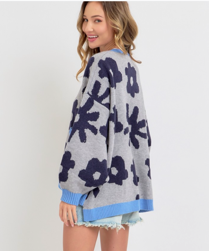 Blue Blooms Oversized Cardigan