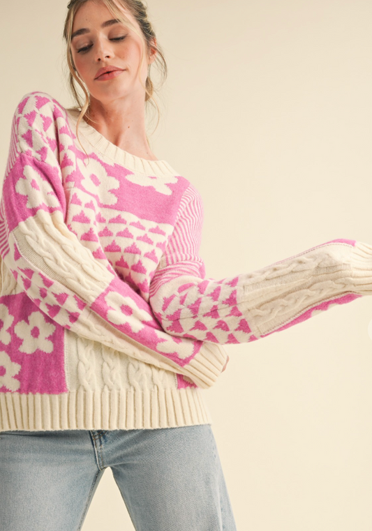 Orchid Patchwork Pullover Sweater