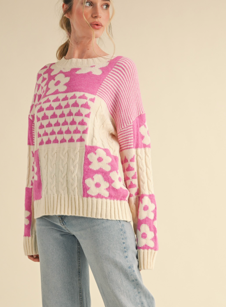 Orchid Patchwork Pullover Sweater