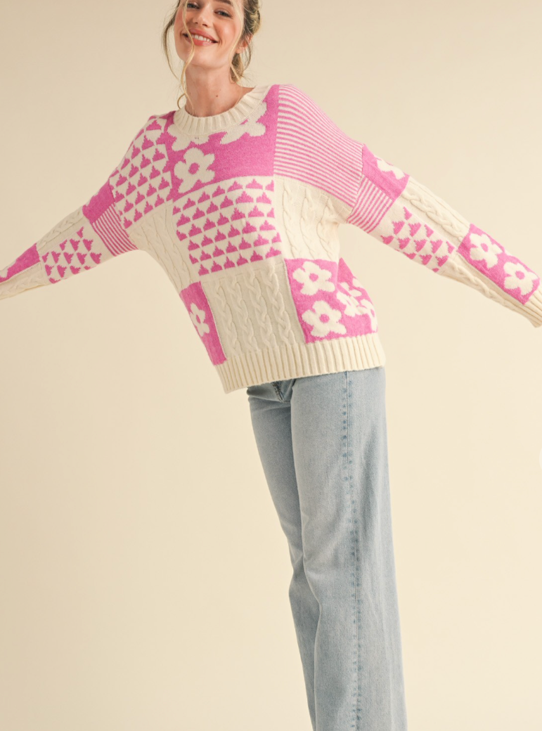 Orchid Patchwork Pullover Sweater