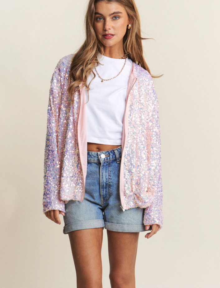 Bejeweled Sequin Jacket - Pink