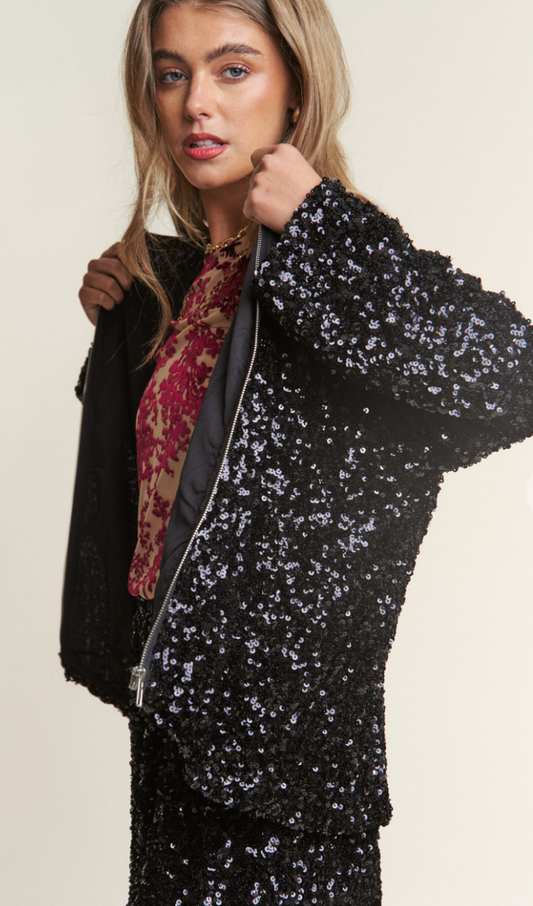 Bejeweled Sequin Jacket - Black