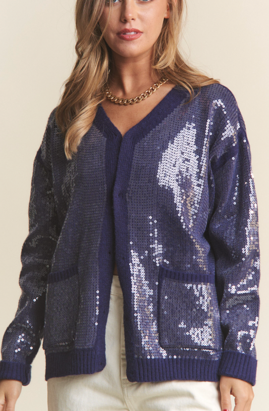 Up-Town Girl Sequin Cardigan - Midnight Blue