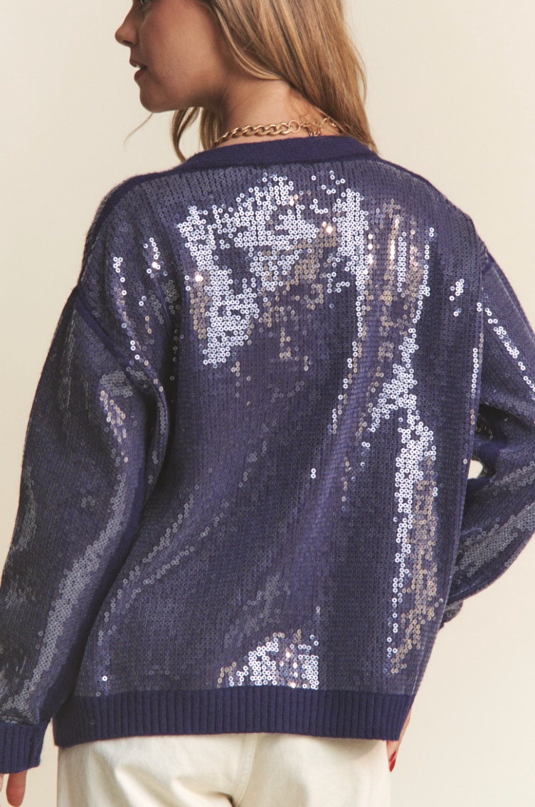 Up-Town Girl Sequin Cardigan - Midnight Blue