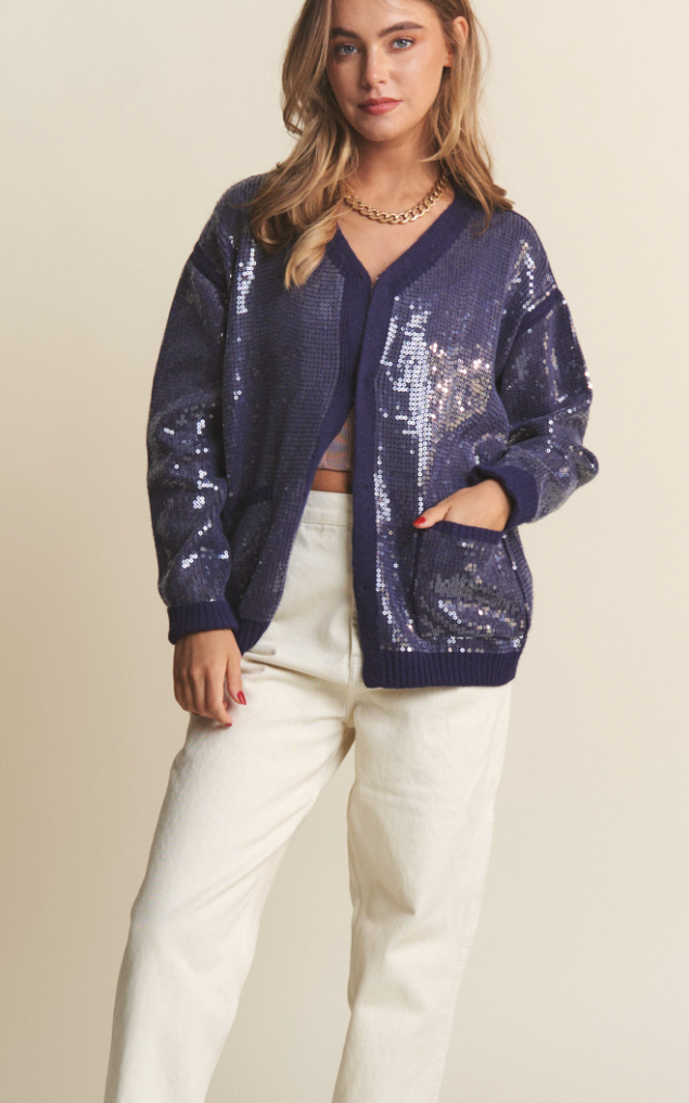 Up-Town Girl Sequin Cardigan - Midnight Blue