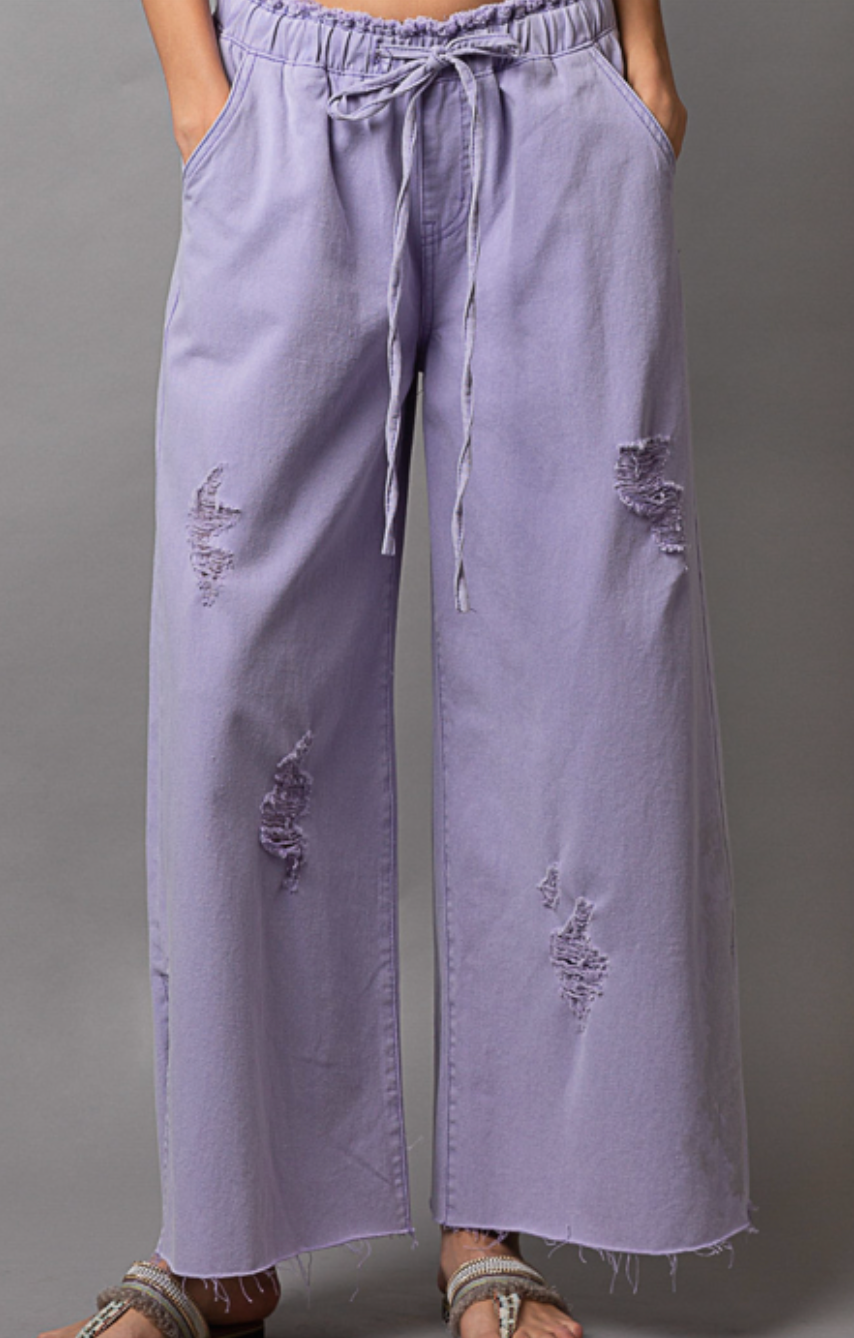 Good Feels Distressed Denim Pants - Lavender