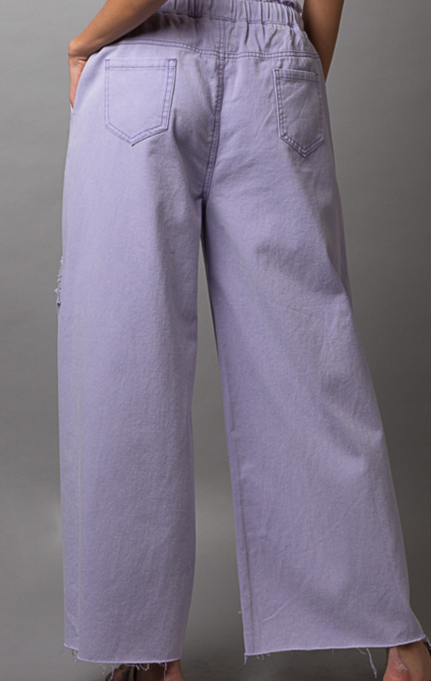 Good Feels Distressed Denim Pants - Lavender