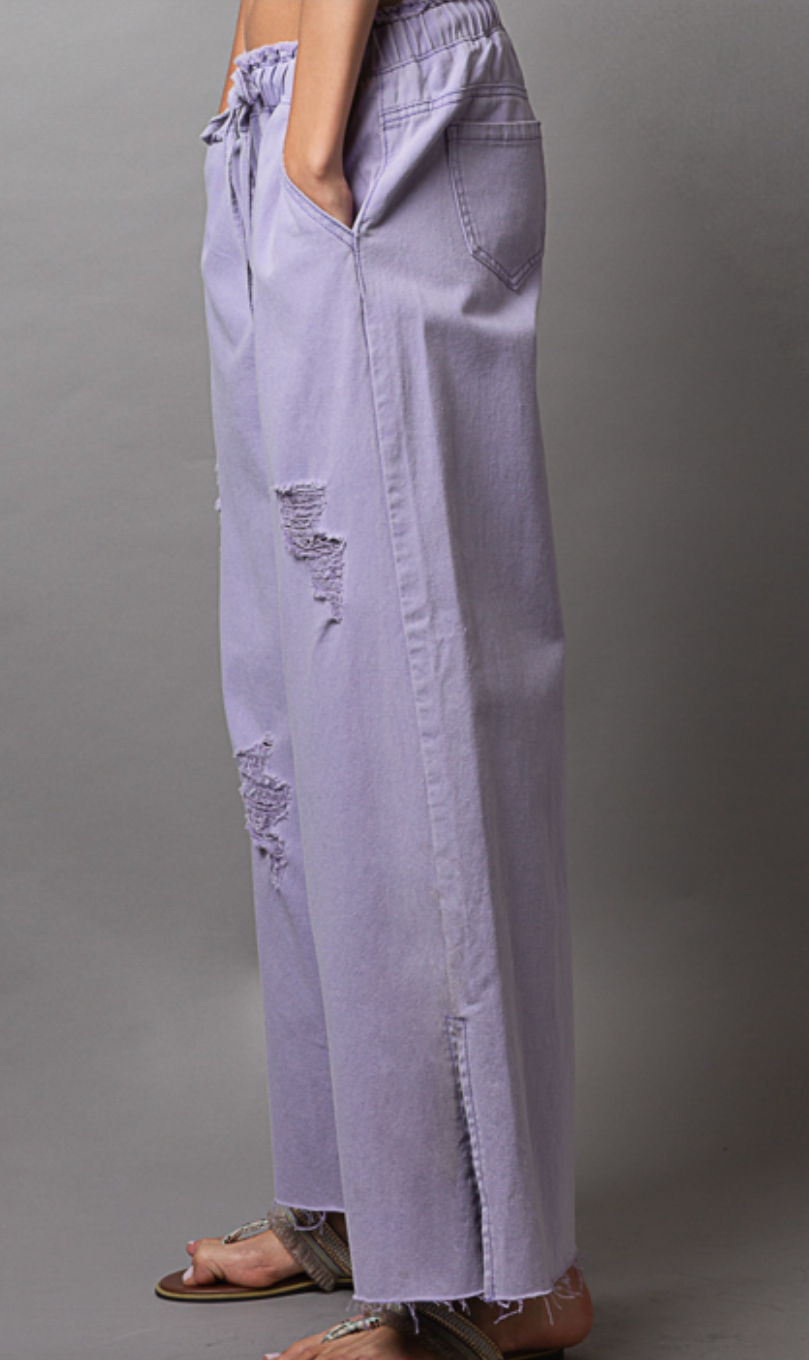 Good Feels Distressed Denim Pants - Lavender