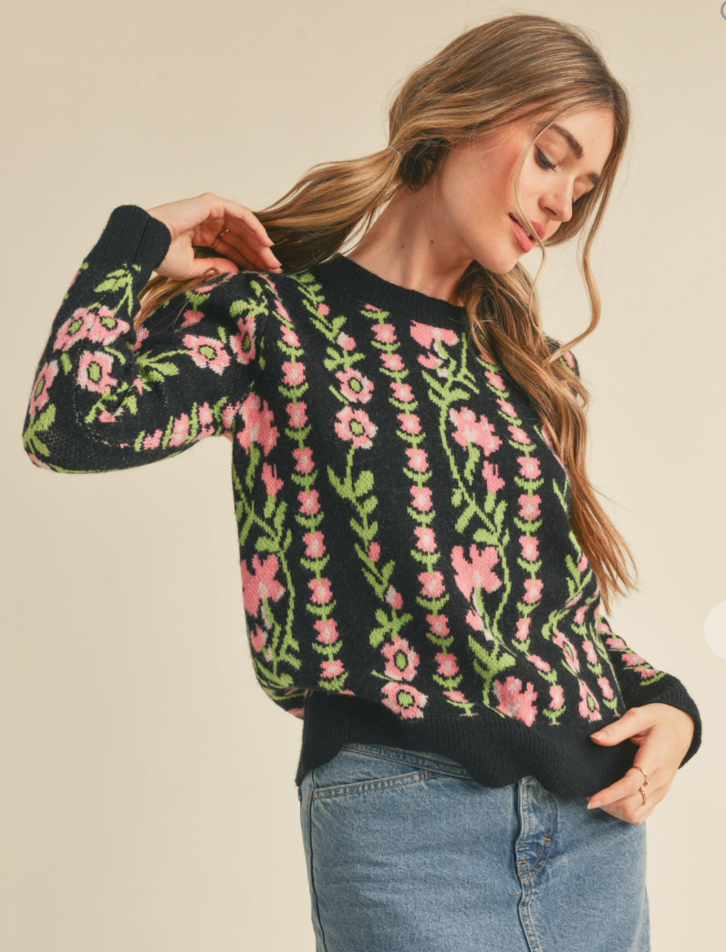 Poetic Floral Pullover Sweater