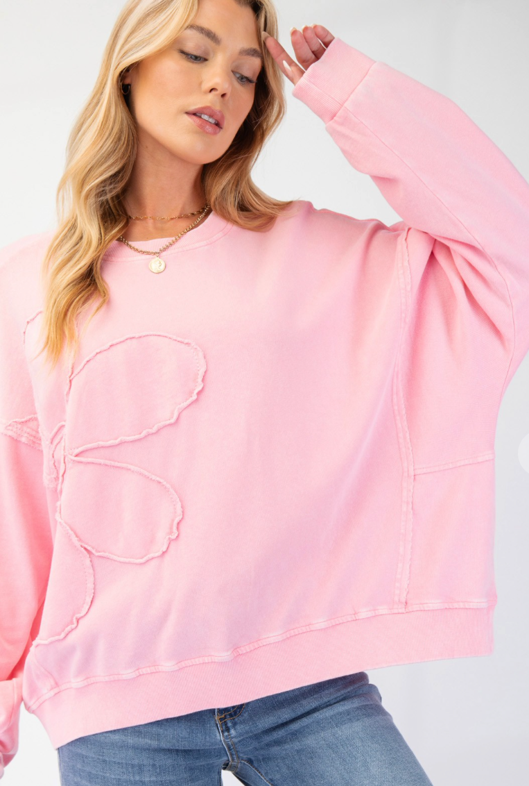 Petal Perfection Terry Knit Pullover - Sweet Pink