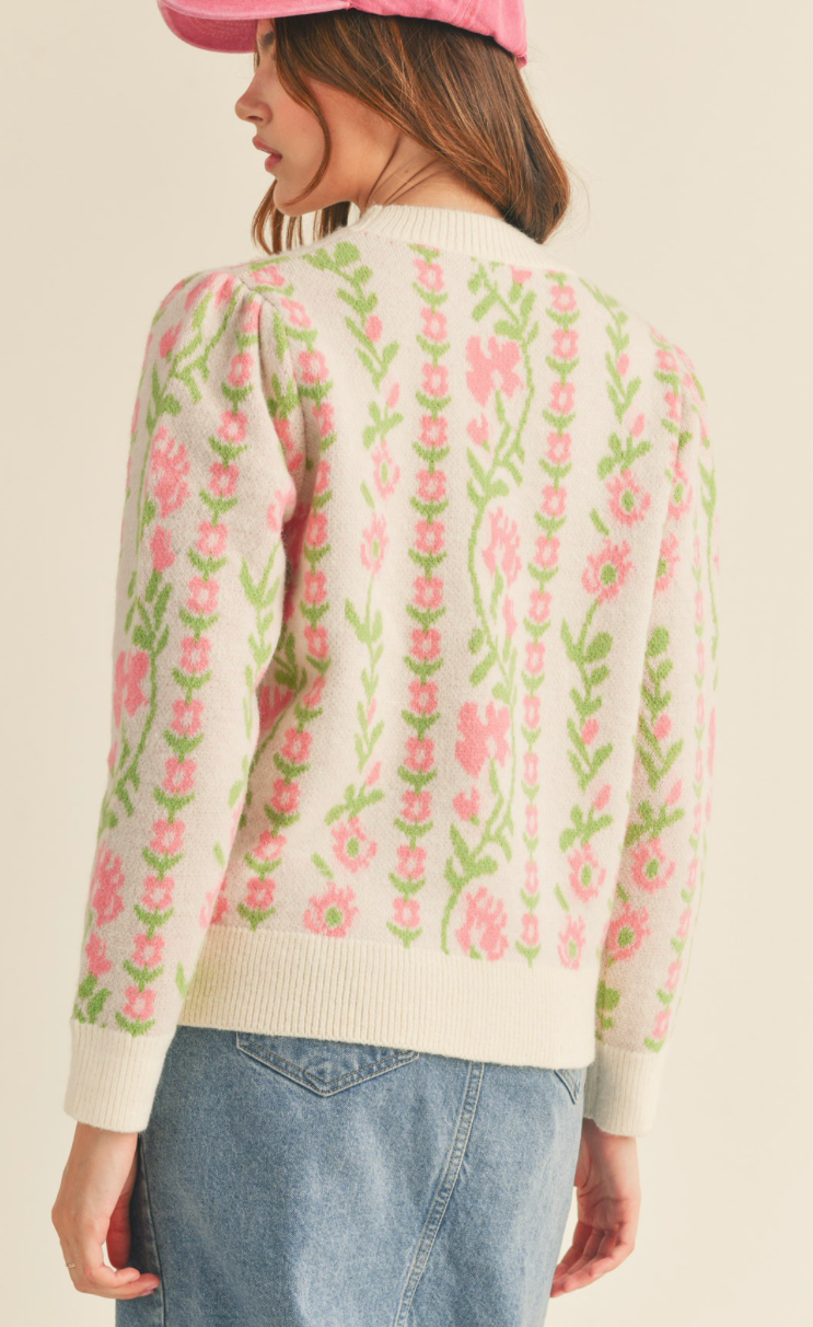 Poetic Floral Pullover Sweater - Cream