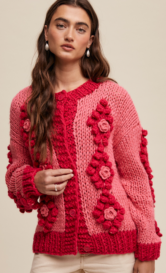 Life Of The Party Hand Crochet Cardigan - Rose