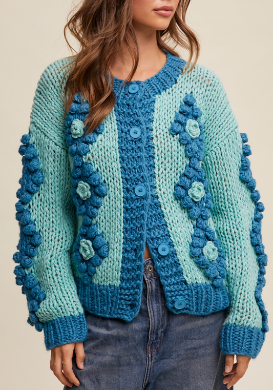 Life Of The Party Hand Crochet Cardigan - Aqua Teal