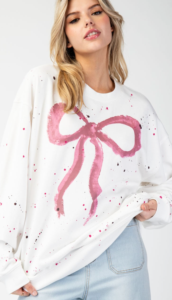 Big Bow Sweatshirt w/ Paint Splatter