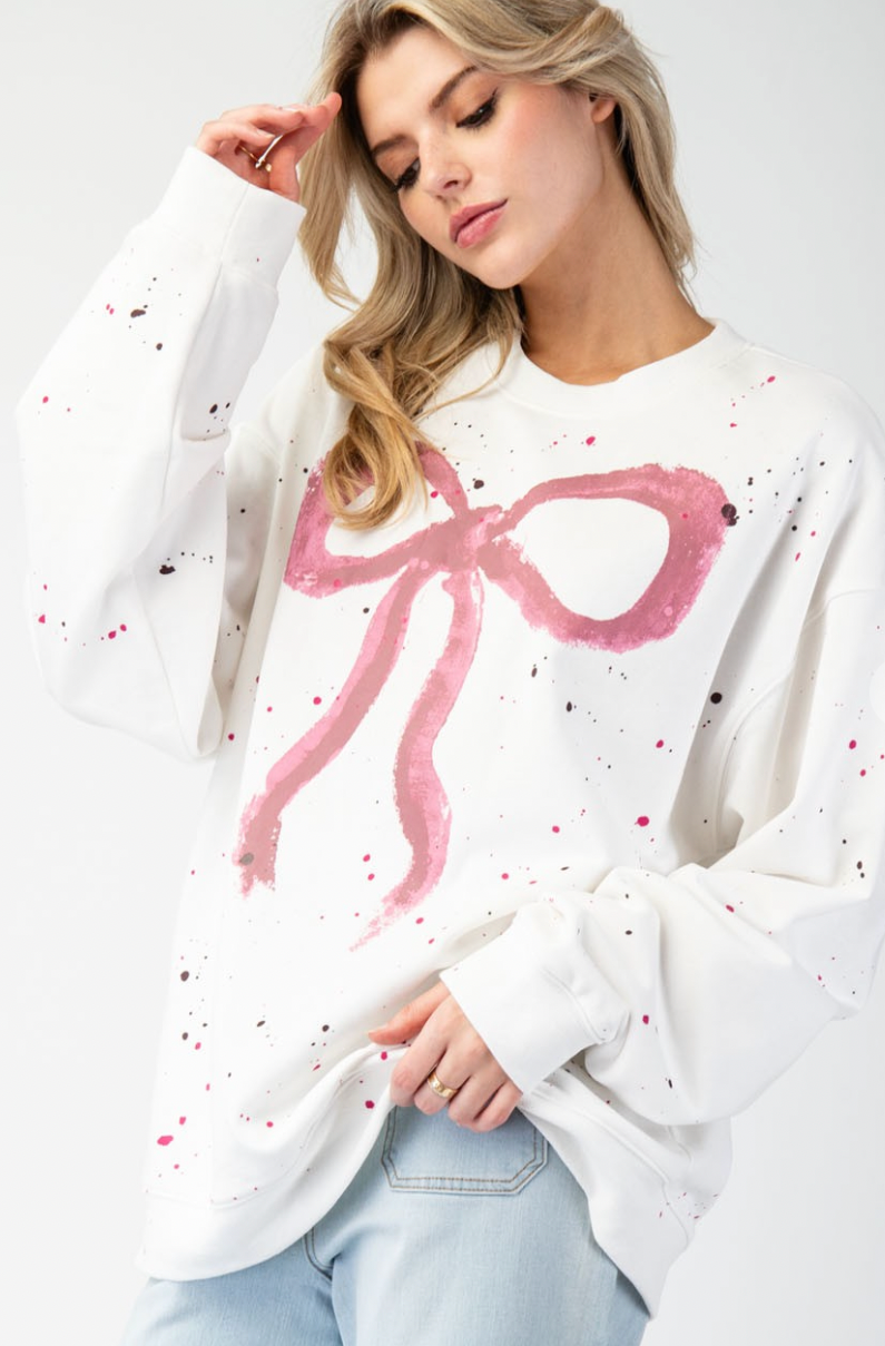 Big Bow Sweatshirt w/ Paint Splatter