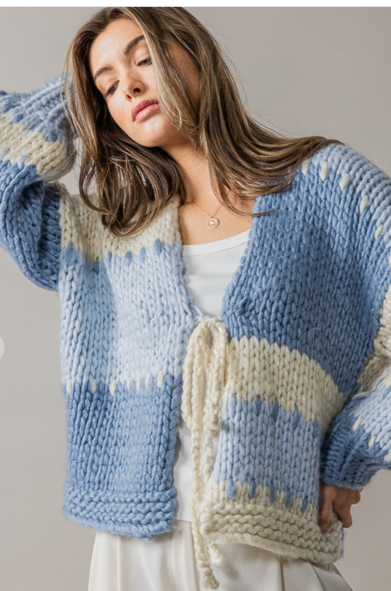 Never Letting Go Chunky Knit Cardigan - Blue Wave